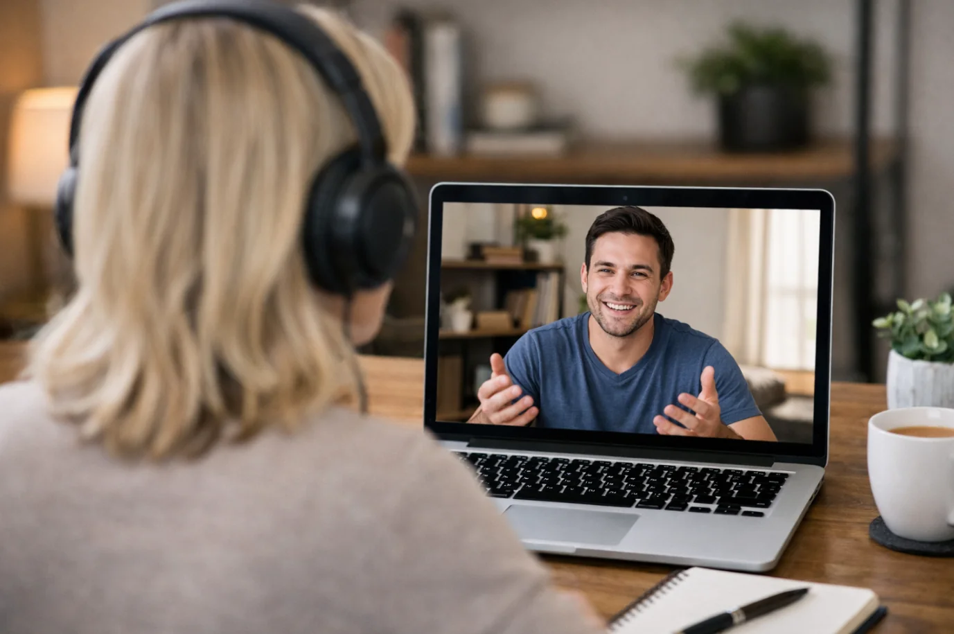 A coach and client in a one-on-one online video call